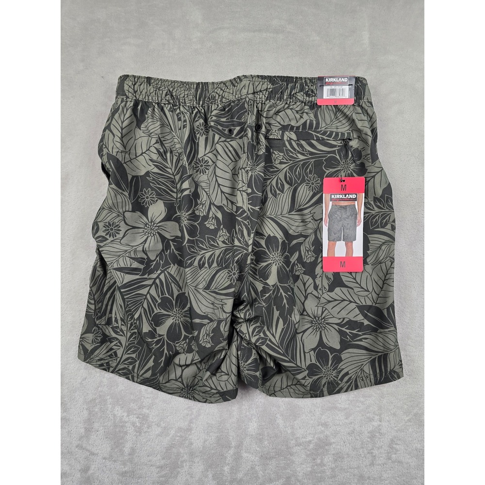 Kirkland Signature Swim Shorts Mens Size Medium Green‎ Floral Stretch Quick Dry